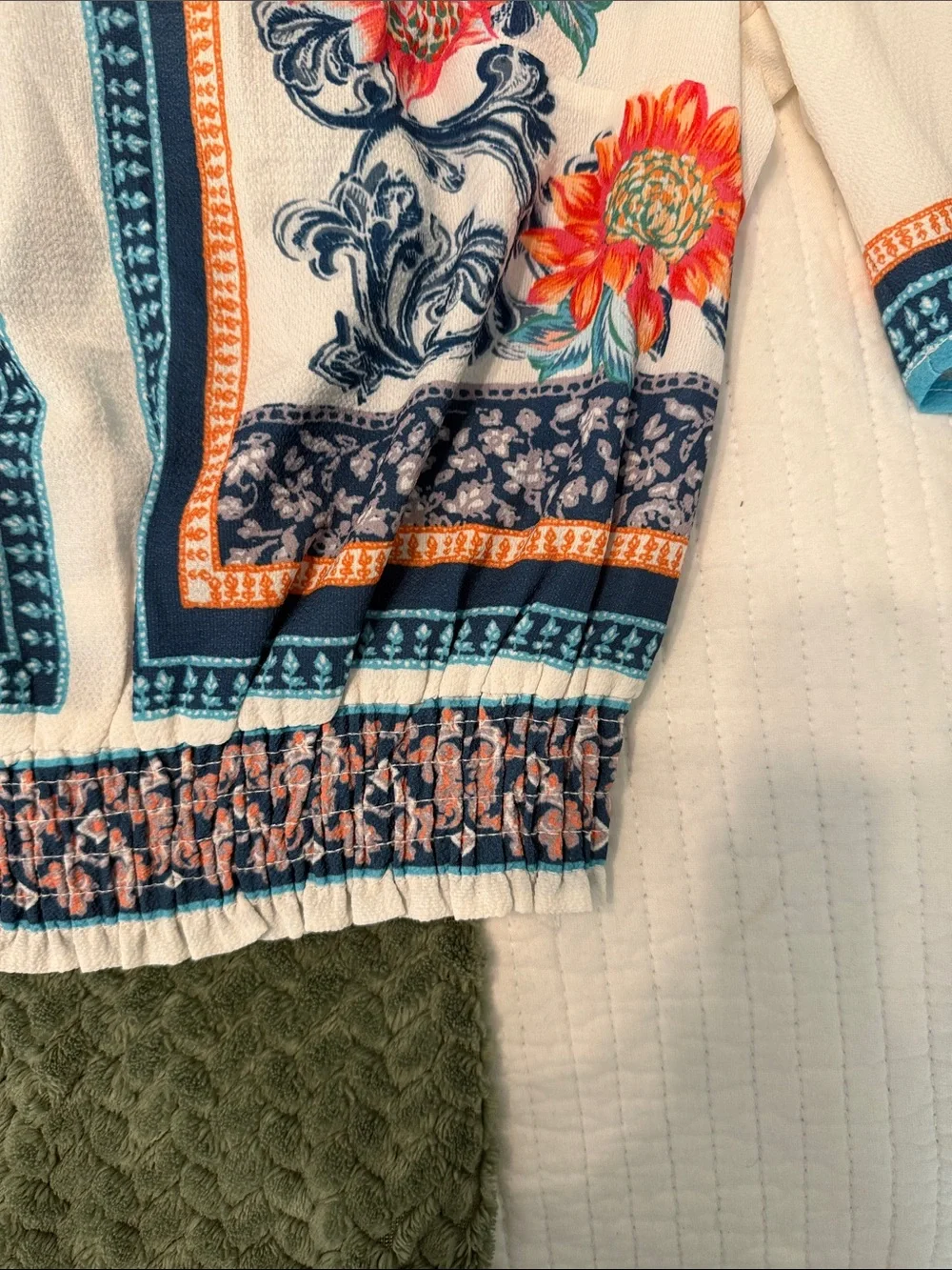Jealous Tomato Cream Crop Top with Coral Floral Print and Navy Trim